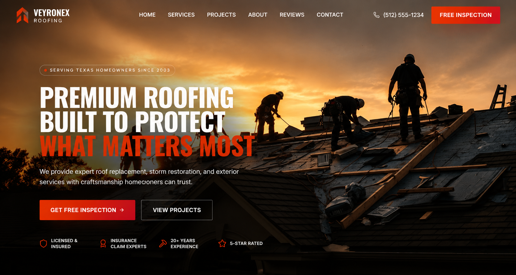 Veyronex Roofing demo screenshot